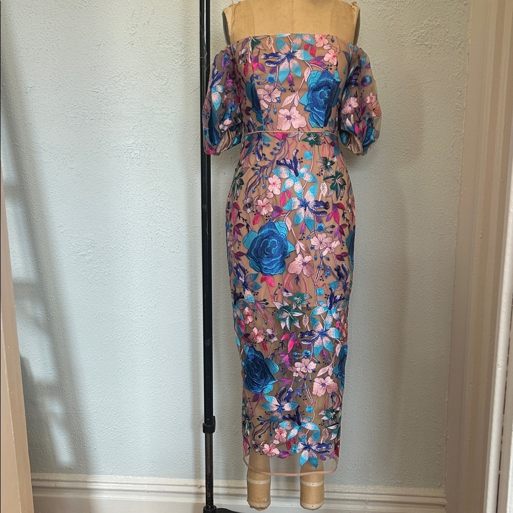 Milly Blue and Pink Floral Midi Dress